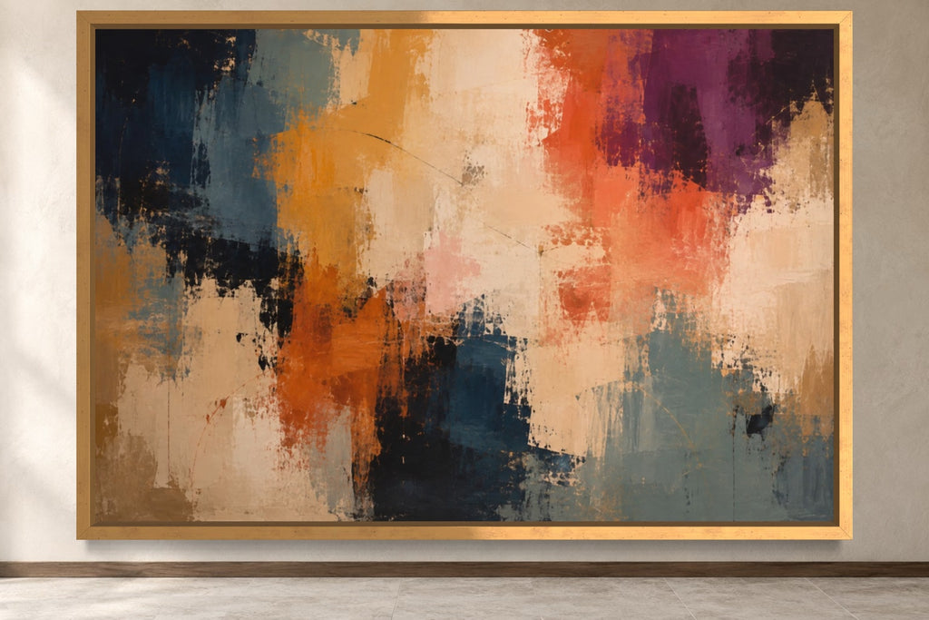 Colour Passage colourful abstract wall art in a gold frame, product-focused hero view