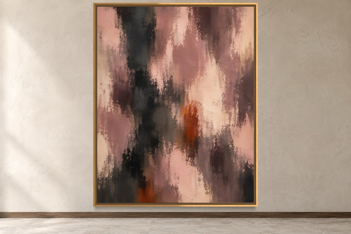 Smoked Rose dusty rose and charcoal abstract wall art in a gold frame, product-focused hero view