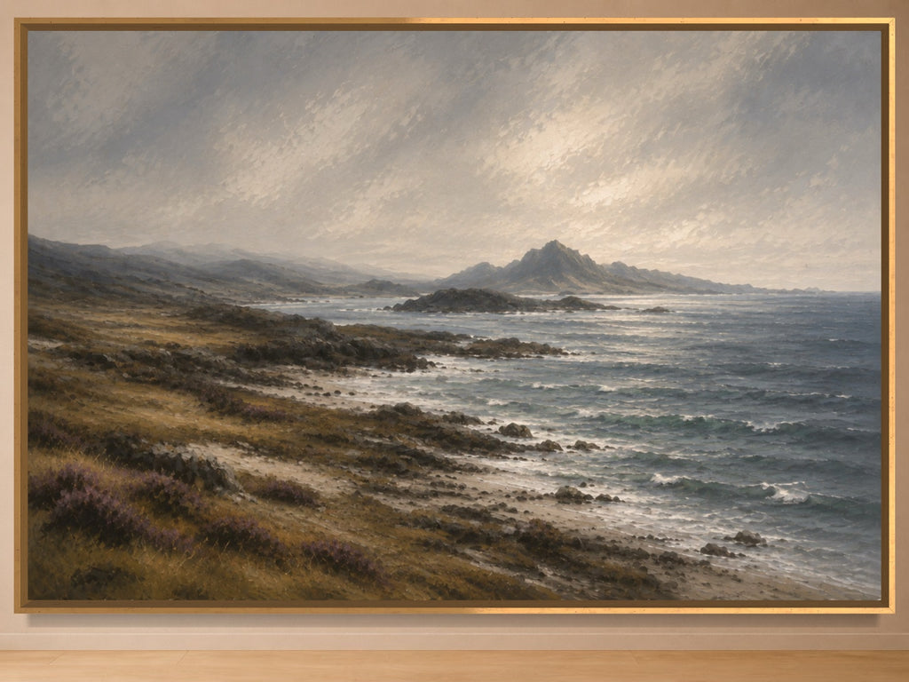 Atlantic Edge coastal landscape wall art in a gold frame, product view