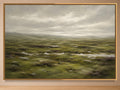 Moorland Reverie green Scottish moorland wall art in a gold frame, product view