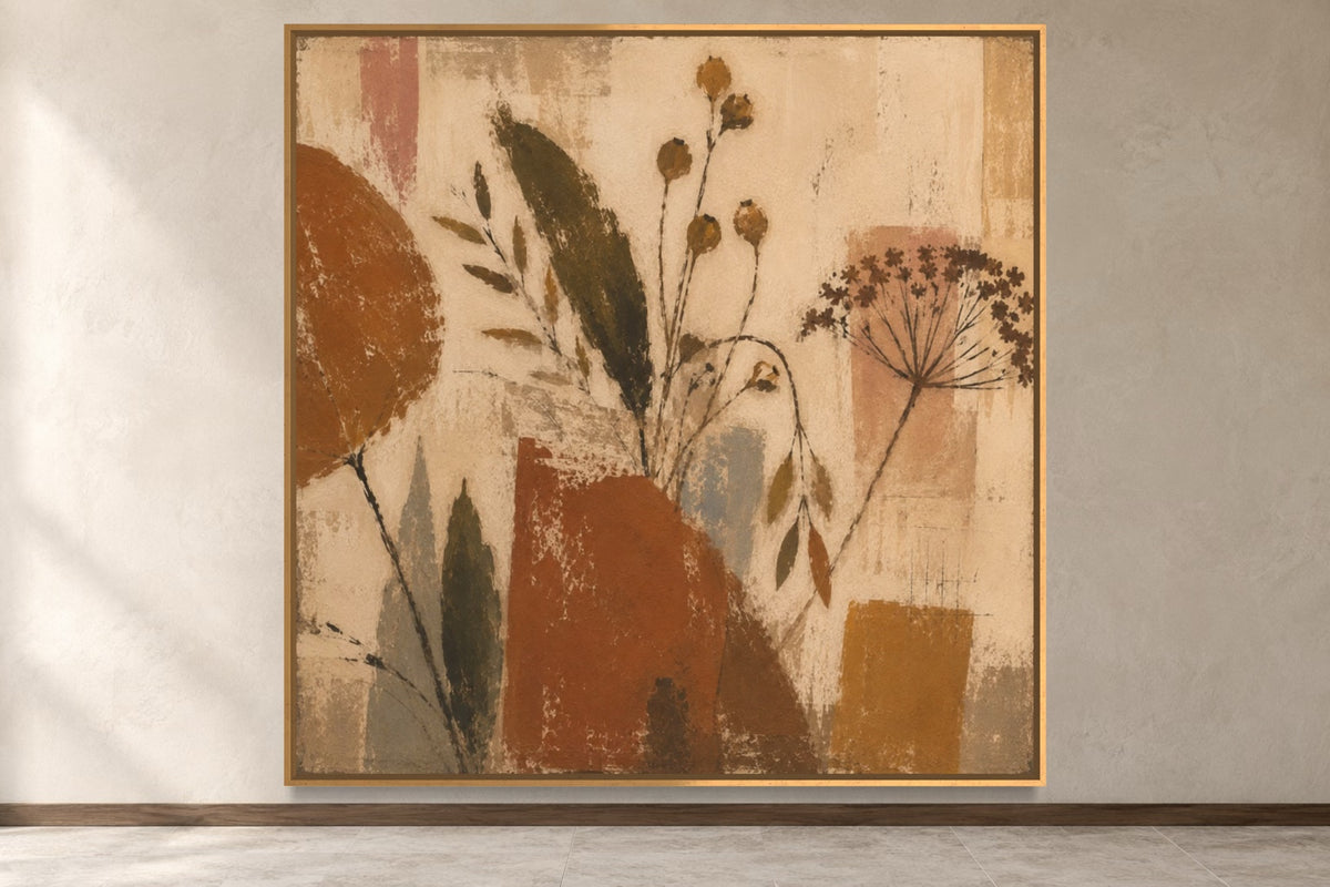 Harvest modern folk botanical wall art in a gold frame, product view