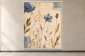 Blue Meadow modern folk wildflower wall art in a white frame, product view