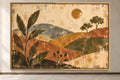 Painted Hills modern folk landscape wall art in a gold frame, product view