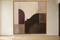 Plum Chamber square plum and chocolate geometric abstract wall art in a warm neutral interior