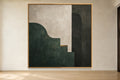 Jade Chamber square deep jade, charcoal and limestone geometric abstract wall art in a gold frame