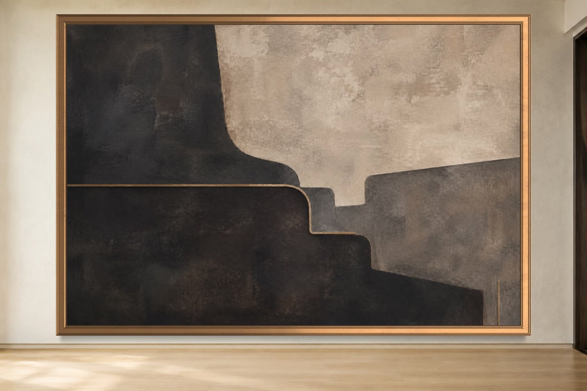 Midnight Form charcoal geometric abstract wall art in a gold frame