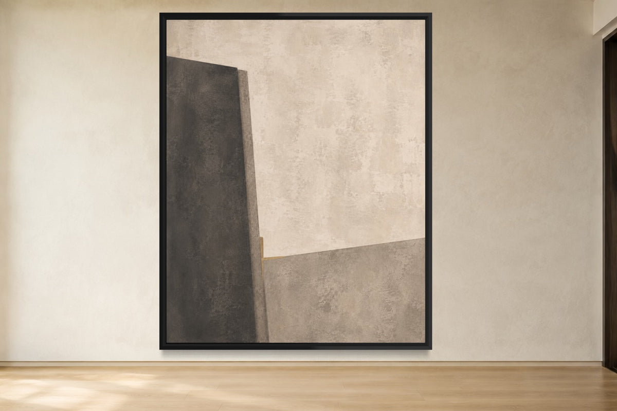 Midnight Interval limestone, stone and charcoal portrait abstract wall art in a black frame