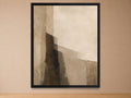 Quiet Form cream, taupe and dark brown abstract wall art in a black frame