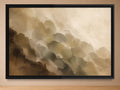 Tobacco Grove brown, olive and cream abstract landscape wall art in a black frame