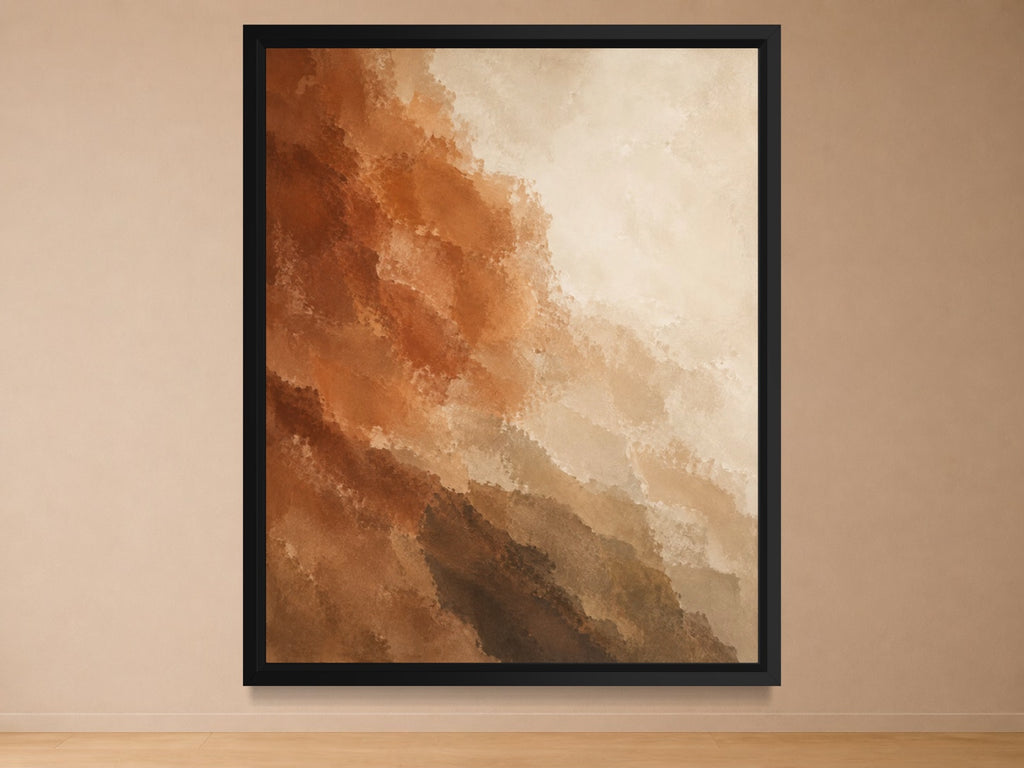 Sienna Drift terracotta, rust and cream abstract wall art in a black frame