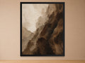 Deep Umber brown, espresso and cream abstract wall art in a black frame