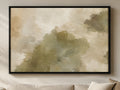 Olive Terrain olive green and warm stone abstract wall art in a black frame